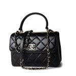Black Lambskin Quilted Trendy CC Small Light Gold Hardware