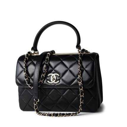 Black Lambskin Quilted Trendy CC Small Light Gold Hardware