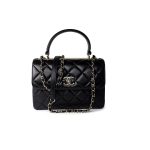 Black Lambskin Quilted Trendy CC Small Light Gold Hardware - Image 14