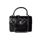 Black Lambskin Quilted Trendy CC Small Light Gold Hardware - Image 16