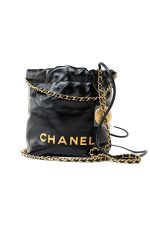 Shiny Black Calfskin Quilted Mini 22 Bag Antique Gold Hardware - Image 2