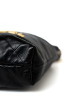 Shiny Black Calfskin Quilted Mini 22 Bag Antique Gold Hardware - Image 15