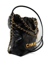 Shiny Black Calfskin Quilted Mini 22 Bag Antique Gold Hardware - Image 4