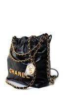 Shiny Black Calfskin Quilted Mini 22 Bag Antique Gold Hardware - Image 3