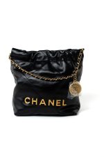 Shiny Black Calfskin Quilted Mini 22 Bag Antique Gold Hardware - Image 7