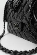 So Black Shiny Crumpled Calfskin Quilted Jumbo Double Flap - Image 7
