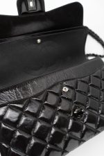 So Black Shiny Crumpled Calfskin Quilted Jumbo Double Flap - Image 2