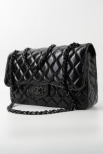 So Black Shiny Crumpled Calfskin Quilted Jumbo Double Flap - Image 3