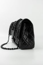 So Black Shiny Crumpled Calfskin Quilted Jumbo Double Flap - Image 12