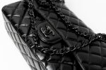 So Black Shiny Crumpled Calfskin Quilted Jumbo Double Flap - Image 14