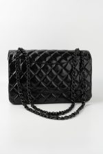 So Black Shiny Crumpled Calfskin Quilted Jumbo Double Flap - Image 19