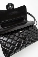 So Black Shiny Crumpled Calfskin Quilted Jumbo Double Flap - Image 4
