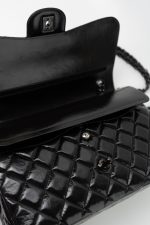 So Black Shiny Crumpled Calfskin Quilted Jumbo Double Flap - Image 11