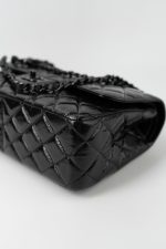 So Black Shiny Crumpled Calfskin Quilted Jumbo Double Flap - Image 9
