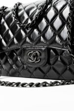 So Black Shiny Crumpled Calfskin Quilted Jumbo Double Flap - Image 17