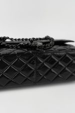 So Black Shiny Crumpled Calfskin Quilted Jumbo Double Flap - Image 15