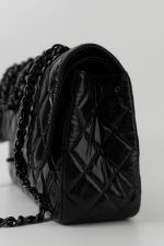 So Black Shiny Crumpled Calfskin Quilted Jumbo Double Flap - Image 13