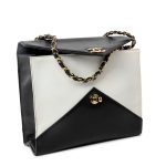 Vintage Black and White Lambskin Envelope Shoulder Bag Gold Hardware - Image 3