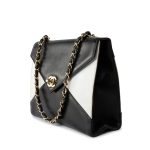 Vintage Black and White Lambskin Envelope Shoulder Bag Gold Hardware - Image 11