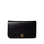 Vintage Black Lambskin Quilted Full Flap Bag Gold Hardware