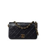 Vintage Black Lambskin Quilted Mini Full Flap Gold Hardware