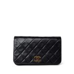 Vintage Black Lambskin Quilted Mini Full Flap Gold Hardware - Image 9