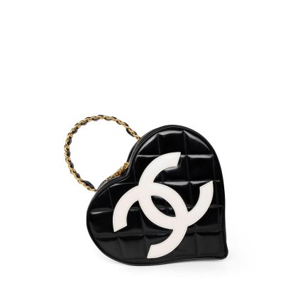 Vintage Black Patent Quilted CC Heart Bag