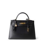Vintage Kelly Sellier 32 Black Box Calfskin Gold Plated F Square Stamp