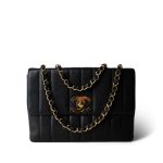 Vintage Mademoiselle Black Caviar Vertical Flap Jumbo Gold Hardware - Image 8