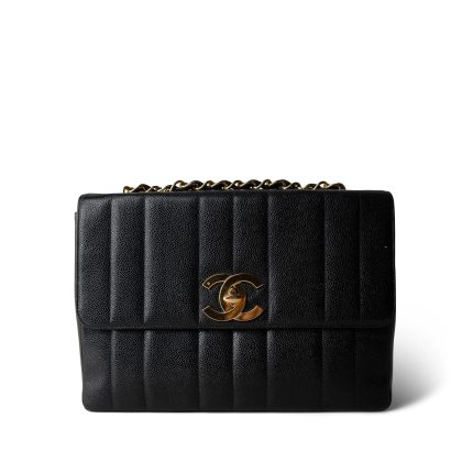 Vintage Mademoiselle Black Caviar Vertical Flap Jumbo Gold Hardware