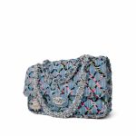 17S Woven Denim Multicolor Medium Flap Silver Hardware - Image 3