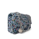 17S Woven Denim Multicolor Medium Flap Silver Hardware - Image 5