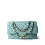 19C Tiffany Blue Caviar Quilted Medium Classic Flap Light Gold Hardware - Image 10