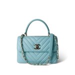 19C Tiffany Blue Chevron Lambskin Trendy CC Flap Small Light Gold Hardware