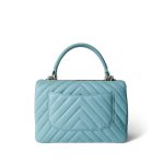 19C Tiffany Blue Chevron Lambskin Trendy CC Flap Small Light Gold Hardware - Image 10
