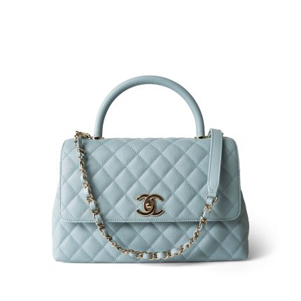 22P Light Blue Caviar Quilted Coco Handle Medium (Old Small) Light Gold Hardware