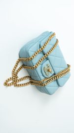 22P Light Blue Mini Square Enamel Lambskin pending CC  AGHW - Image 8