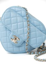 22S CC In Love Blue Lambskin Quilted Large Heart Bag Light Gold Hardware - Image 5