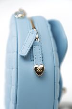 22S CC In Love Blue Lambskin Quilted Large Heart Bag Light Gold Hardware - Image 8