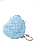 22S CC In Love Blue Lambskin Quilted Large Heart Bag Light Gold Hardware - Image 15