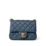 23K Blue Lambskin Quilted Mini Square Pearl Crush Antique Gold Hardware - Image 2