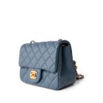 23K Blue Lambskin Quilted Mini Square Pearl Crush Antique Gold Hardware - Image 3