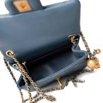 23K Blue Lambskin Quilted Mini Square Pearl Crush Antique Gold Hardware - Image 6
