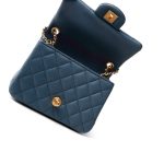 23K Blue Lambskin Quilted Mini Square Pearl Crush Antique Gold Hardware - Image 14