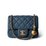 23K Blue Lambskin Quilted Mini Square Pearl Crush Antique Gold Hardware - Image 8