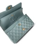 18C Pearly Light Blue Caviar Quilted Classic Flap Medium Antique Gold Hardware - Image 12