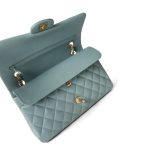 18C Pearly Light Blue Caviar Quilted Classic Flap Medium Antique Gold Hardware - Image 13