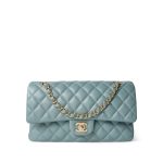 18C Pearly Light Blue Caviar Quilted Classic Flap Medium Antique Gold Hardware - Image 2