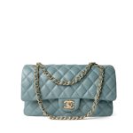 18C Pearly Light Blue Caviar Quilted Classic Flap Medium Antique Gold Hardware