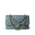 18C Pearly Light Blue Caviar Quilted Classic Flap Medium Antique Gold Hardware - Image 2
